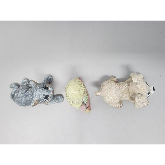 Vintage Ceramic Figurines Set Of 3: Girl With Dog & Cat Collectible Home Decor - Picture 6 of 10